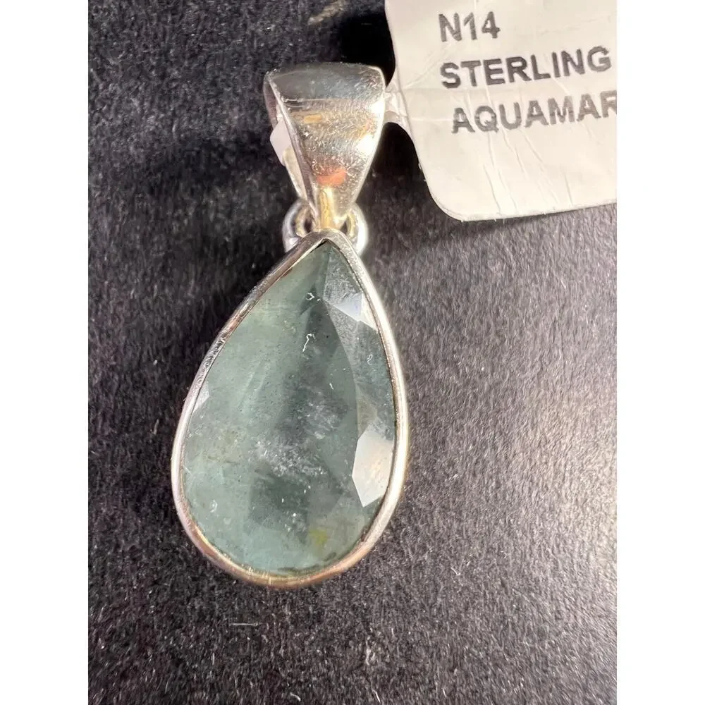 NEW Aquamarine sterling silver teardrop pendant